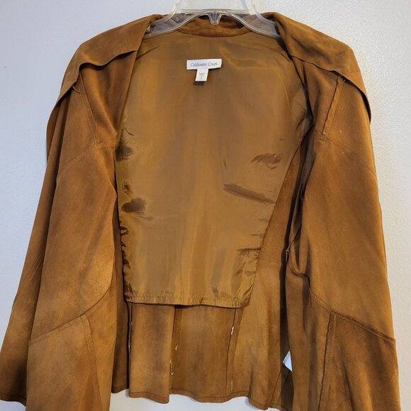 Coldwater Creek Women’s Soft Caramel Brown Suede Waterfall Jacket Cardigan Small - Picture 7 of 13